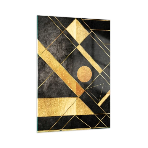 Glasbild - Bild auf glas - Goldene geometrische Muster auf schwarzem Hintergrund - 50x70cm - Die Sonne der Wüste - Moderne Wanddekoration für Wohnzimmer und Schlafzimmer ARTTOR