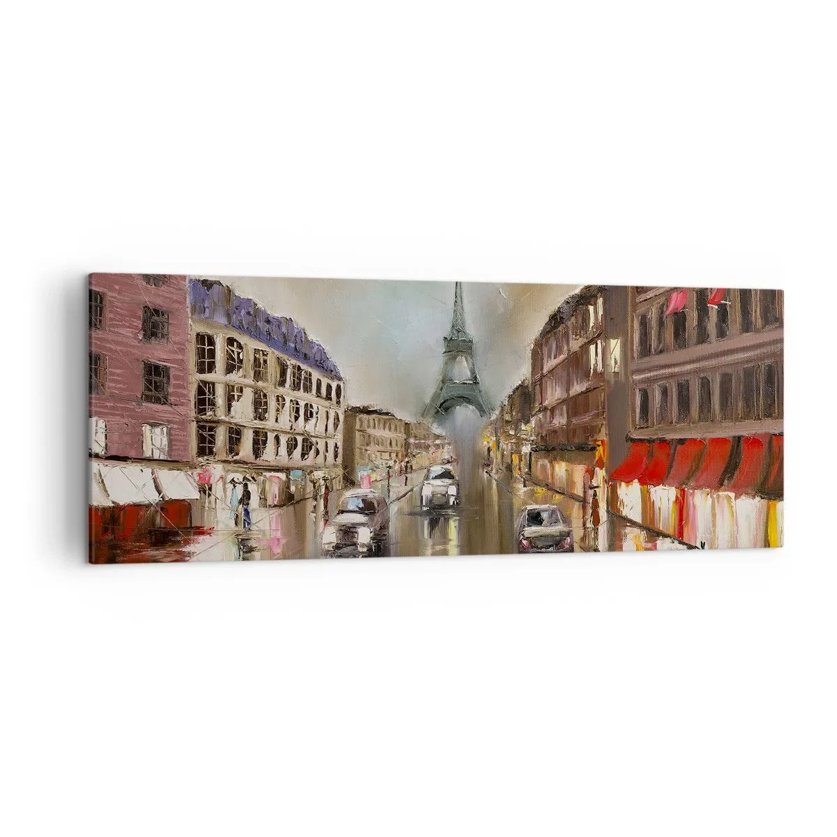 Bild auf Leinwand - Leinwandbild - Abendliches Straßenbild von Paris mit Blick auf den Eiffelturm - 140x50cm - Nur sie zählt - Moderne Wanddekoration für Wohnzimmer und Schlafzimmer ARTTOR