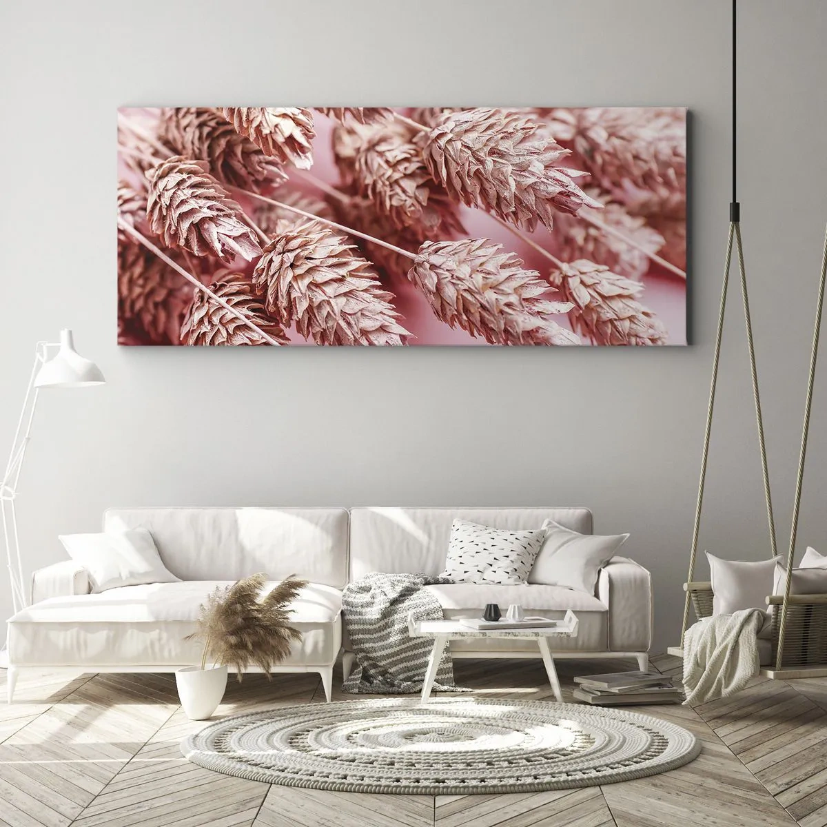 Bild auf Leinwand - Leinwandbild - Nahaufnahme der rosa gefärbten Ohren - 140x50cm - Eine Blumenkaskade in Rosa - Moderne Wanddekoration für Wohnzimmer und Schlafzimmer ARTTOR