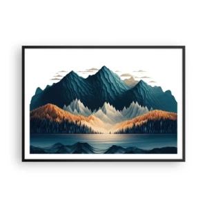 Poster in einem schwarzem Rahmen - Malerische Berge über dem See bei Sonnenuntergang - 100x70cm - Perfekte Berglandschaft - Moderne Wanddekoration für Wohnzimmer und Schlafzimmer ARTTOR
