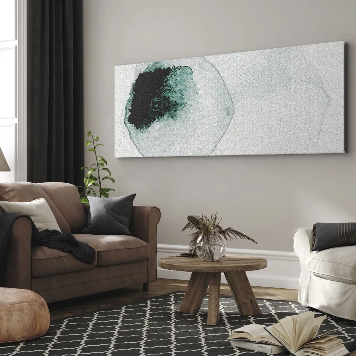 Bild auf Leinwand - Leinwandbild - Abstrakter Wassertropfen mit Grün- und Schwarztönen - 160x50cm - In einem Tropfen Wasser - Moderne Wanddekoration für Wohnzimmer und Schlafzimmer ARTTOR