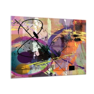 Glasbild - Bild auf glas - Bunte abstrakte Formen und Linien in einer dynamischen Komposition - 100x70cm - Du kannst geradeaus oder umhergehen - Moderne Wanddekoration für Wohnzimmer und Schlafzimmer ARTTOR