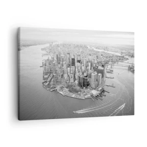 Bild auf Leinwand - Leinwandbild - Luftaufnahme von Manhattan in Schwarzweiß - 70x50cm - Und wie kann es man nicht lieben? - Moderne Wanddekoration für Wohnzimmer und Schlafzimmer ARTTOR