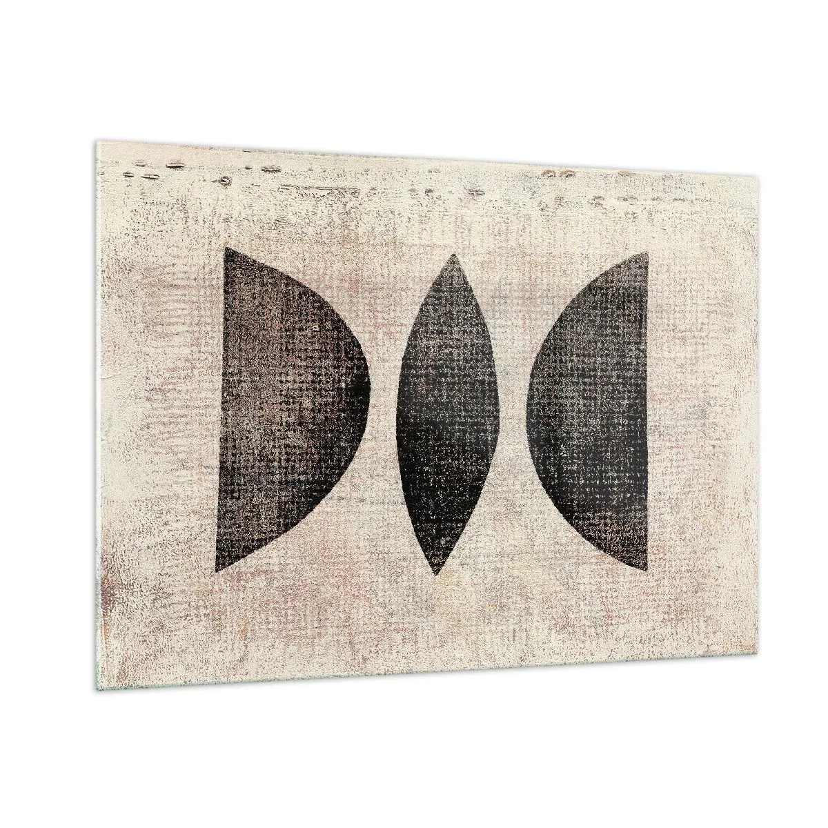 Glasbild - Bild auf glas - Schwarze geometrische Formen auf beigem Hintergrund - 100x70cm - Ethnische Abstraktion - Moderne Wanddekoration für Wohnzimmer und Schlafzimmer ARTTOR