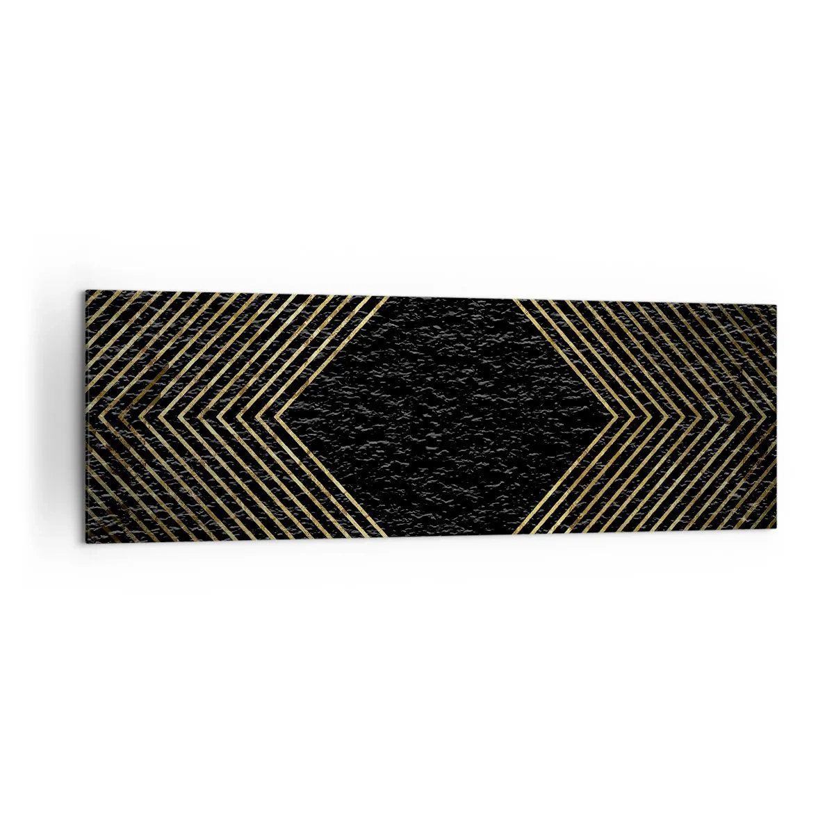 Bild auf Leinwand - Leinwandbild - Schwarzer Hintergrund mit einem geometrischen Muster aus goldenen Linien - 160x50cm - Geometrie im glamourösen Stil - Moderne Wanddekoration für Wohnzimmer und Schlafzimmer ARTTOR
