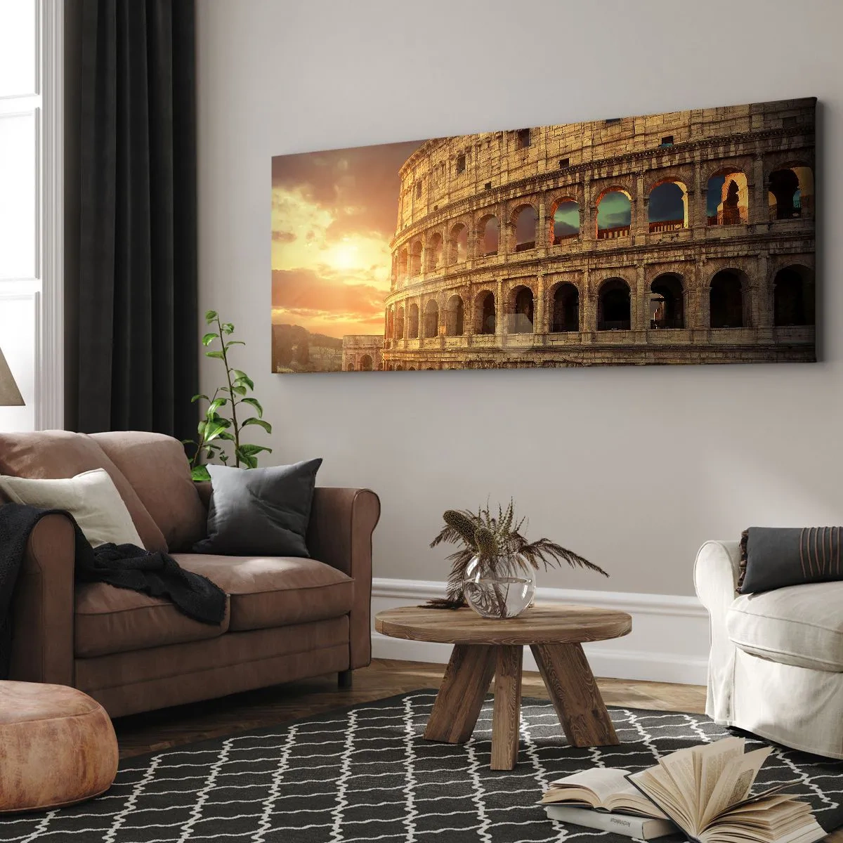 Bild auf Leinwand - Leinwandbild - Das Kolosseum in Rom bei Sonnenuntergang - 140x50cm - Ein kolossaler Eindruck - Moderne Wanddekoration für Wohnzimmer und Schlafzimmer ARTTOR