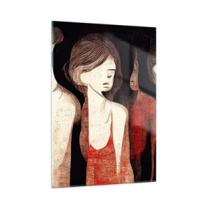 Glasbild - Bild auf glas - Abstrakte weibliche Silhouetten in Rot auf schwarzem Hintergrund - 50x70cm - Madonnen der Dunkelheit - Moderne Wanddekoration für Wohnzimmer und Schlafzimmer ARTTOR