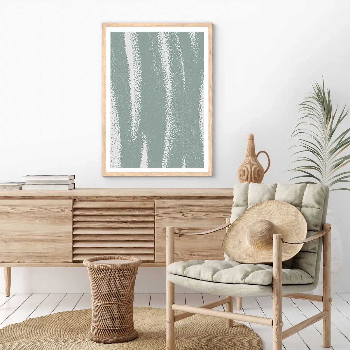 Poster in einem Rahmen aus heller Eiche - Abstraktion im Winterklima - 61x91 cm