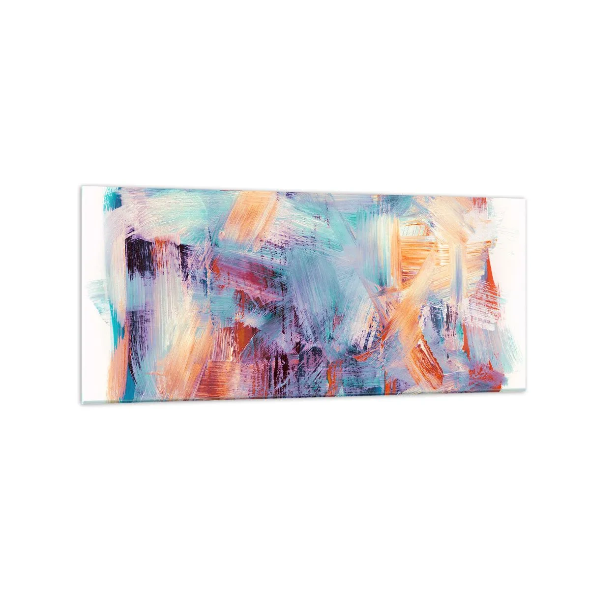 Glasbild - Bild auf glas - Bunte Pinselstriche in einer abstrakten Komposition - 120x50cm - Buntes Durcheinander - Moderne Wanddekoration für Wohnzimmer und Schlafzimmer ARTTOR