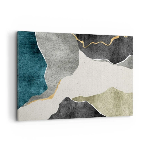 Bild auf Leinwand - Leinwandbild - Geometrische Formen in Grau-, Grün- und Goldtönen - 120x80cm - Mosaikkomposition mit Goldfaden - Moderne Wanddekoration für Wohnzimmer und Schlafzimmer ARTTOR