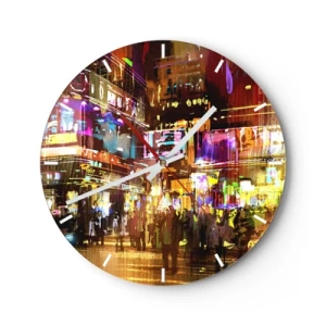 Wanduhr - Glasuhr - Nachtstadtlandschaft voller Neonlichter - 30x30cm - In einem Lichtermeer - Moderne Wanddekoration für Wohnzimmer, Küche und Schlafzimmer ARTTOR