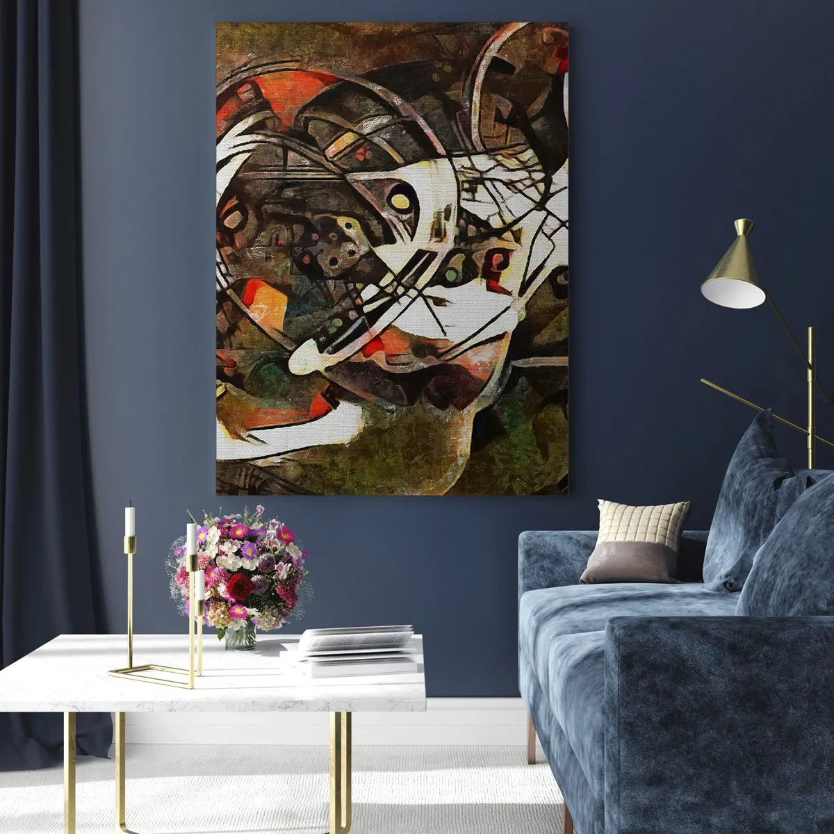 Glasbild - Bild auf glas - Abstrakte Malerei mit Kreisen und dynamischen Linien - 50x70cm - Hören Sie den Verkehr? - Moderne Wanddekoration für Wohnzimmer und Schlafzimmer ARTTOR