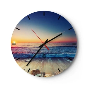 Wanduhr - Glasuhr - Blick auf den Sonnenuntergang über dem Meer mit Wellen am Ufer - 30x30cm - Was ist mit dem Horizont? - Moderne Wanddekoration für Wohnzimmer, Küche und Schlafzimmer ARTTOR