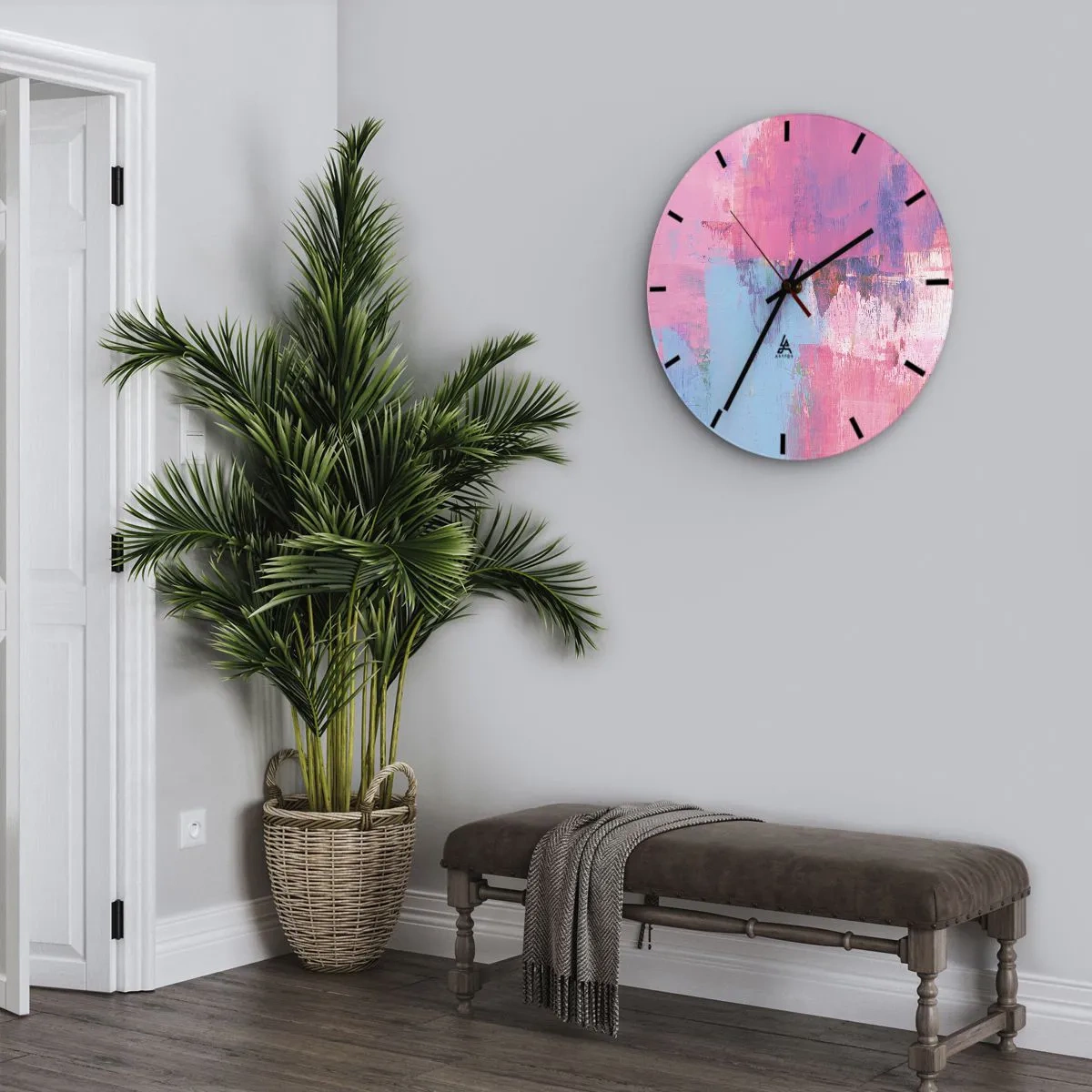 Wanduhr - Glasuhr - Rosa, Blau und eine Prise Licht - 30x30 cm