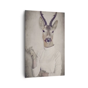 Bild auf Leinwand - Leinwandbild - Ein Triptychon mit Tierfiguren in Menschenkleidung vor künstlerischem Hintergrund - 80x120cm - Lass die Gesten sprechen - Moderne Wanddekoration für Wohnzimmer und Schlafzimmer ARTTOR