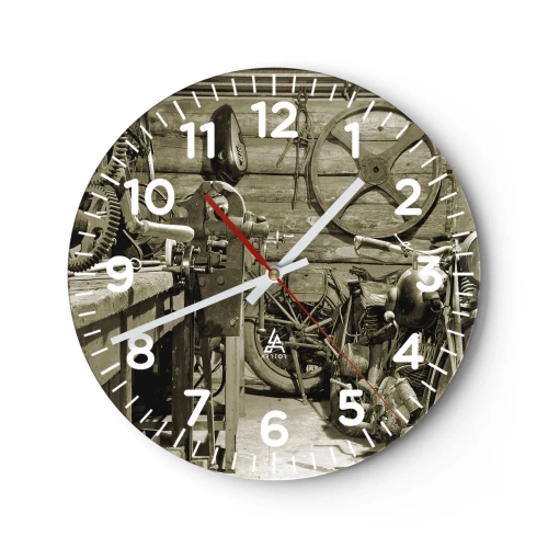 Wanduhr - Glasuhr - Im Schuppen von Onkel Władek - 40x40 cm