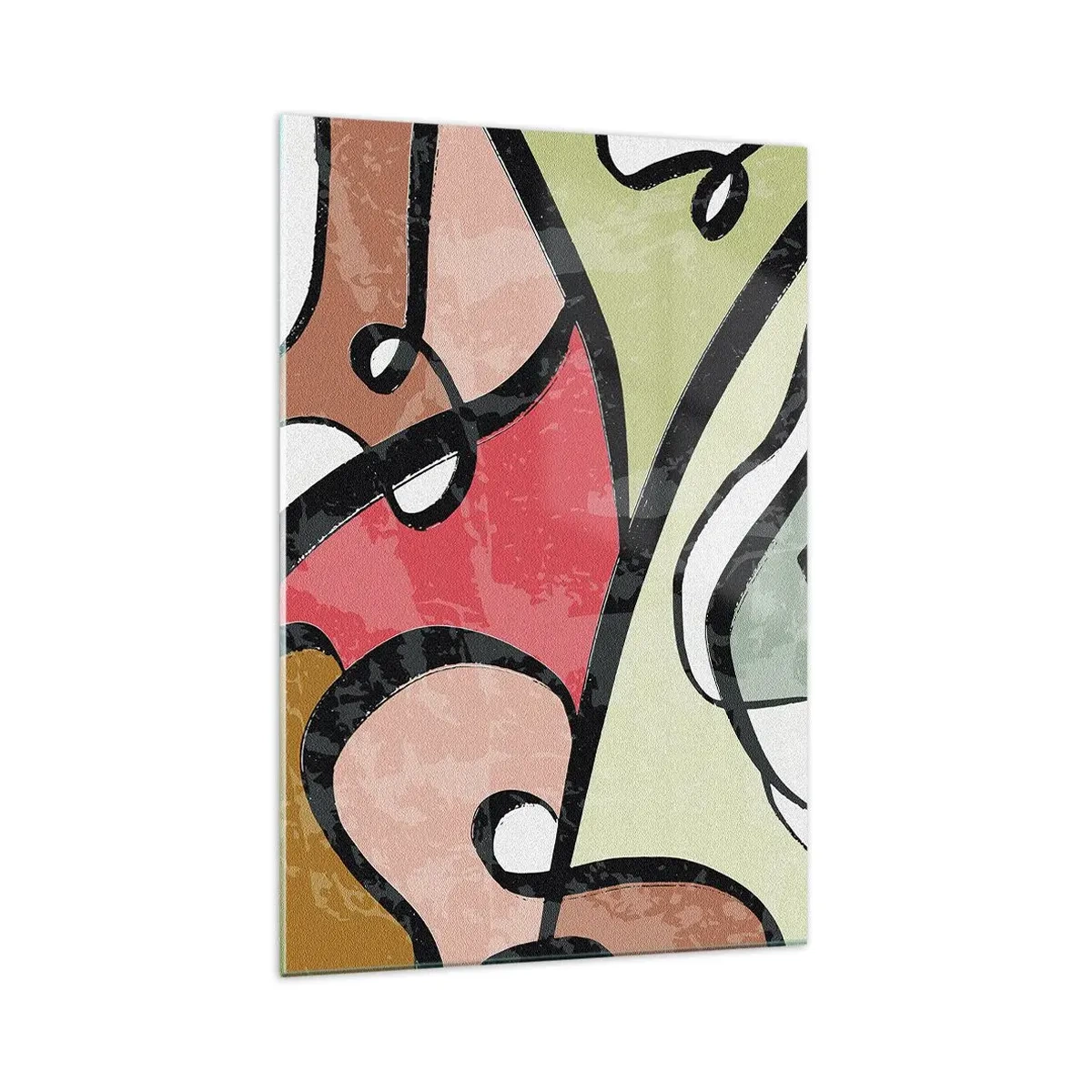 Glasbild - Bild auf glas - Bunte abstrakte Formen mit schwarzen Linien - 70x100cm - Pirouetten unter Farben - Moderne Wanddekoration für Wohnzimmer und Schlafzimmer ARTTOR