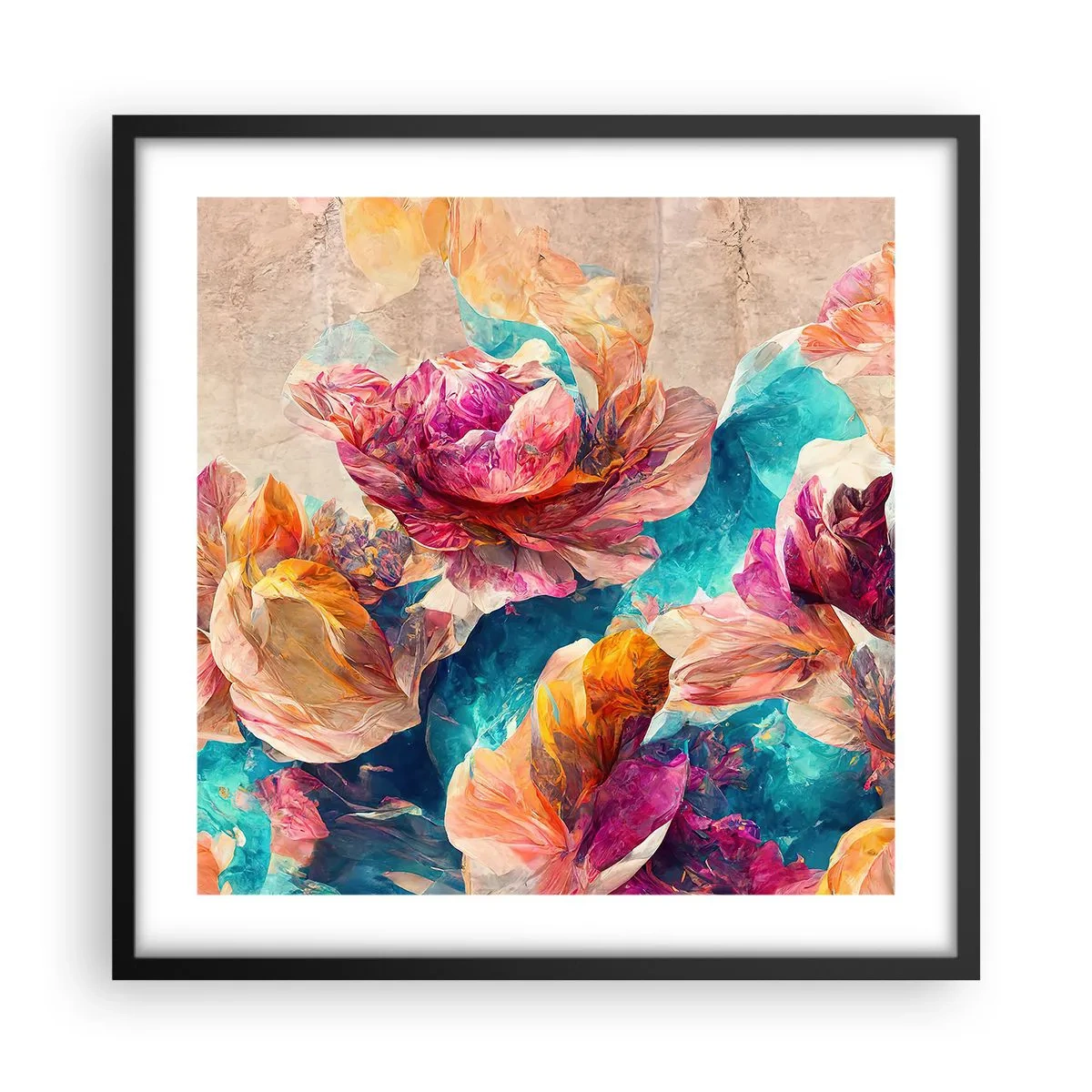 Poster in einem schwarzem Rahmen - Farbenpracht des Straußes - 50x50 cm
