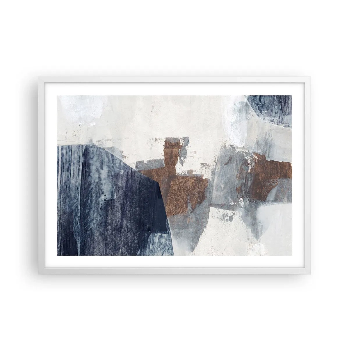 Poster in einem weißen Rahmen - Blaue und braune Formen - 70x50 cm