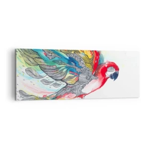 Bild auf Leinwand - Leinwandbild - Ein bunter Papagei im Flug mit abstrakten Mustern auf seinen Flügeln. - 140x50cm - Leben Sie bunt - Moderne Wanddekoration für Wohnzimmer und Schlafzimmer ARTTOR