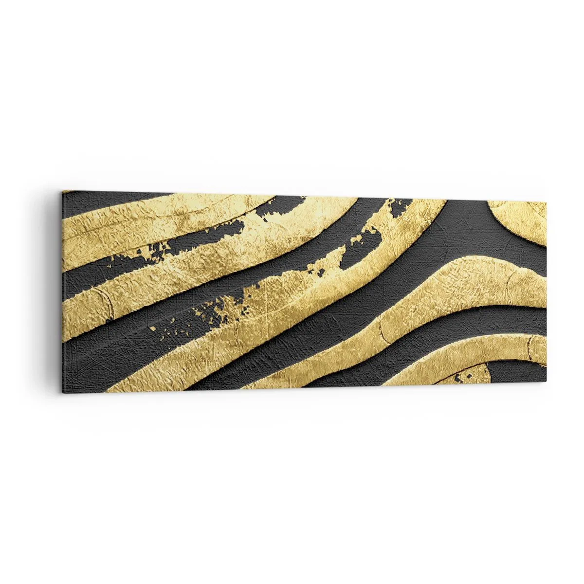 Bild auf Leinwand - Leinwandbild - Goldene abstrakte Wellen auf schwarzem Hintergrund - 140x50cm - Alles fließt - Moderne Wanddekoration für Wohnzimmer und Schlafzimmer ARTTOR