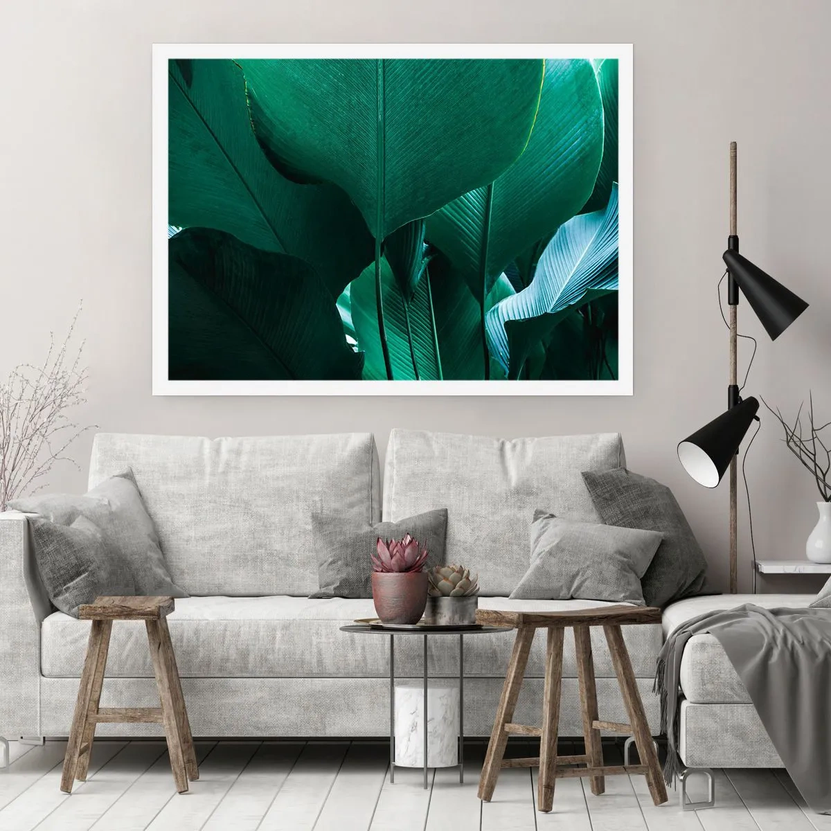 Poster - Grüne Blätter in minimalistischer Komposition - 100x70cm - Dem Licht zugewandt - Moderne Wanddekoration für Wohnzimmer und Schlafzimmer ARTTOR