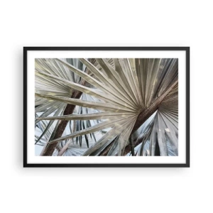 Poster in einem schwarzem Rahmen - Nahaufnahme von Palmblättern in natürlichen Grüntönen - 70x50cm - Fans in den Tropen - Moderne Wanddekoration für Wohnzimmer und Schlafzimmer ARTTOR