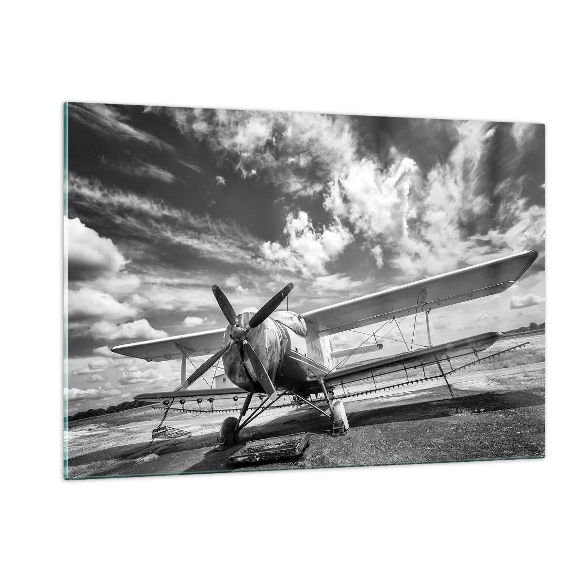 Glasbild - Bild auf glas - Schwarz-Weiß-Foto eines klassischen Doppeldeckers - 120x80cm - Ich kann es kaum erwarten! - Moderne Wanddekoration für Wohnzimmer und Schlafzimmer ARTTOR