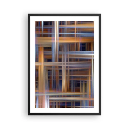 Poster in einem schwarzem Rahmen - Geometrische Linien in warmen und kühlen Farben - 50x70cm - Aus Licht gewebt - Moderne Wanddekoration für Wohnzimmer und Schlafzimmer ARTTOR