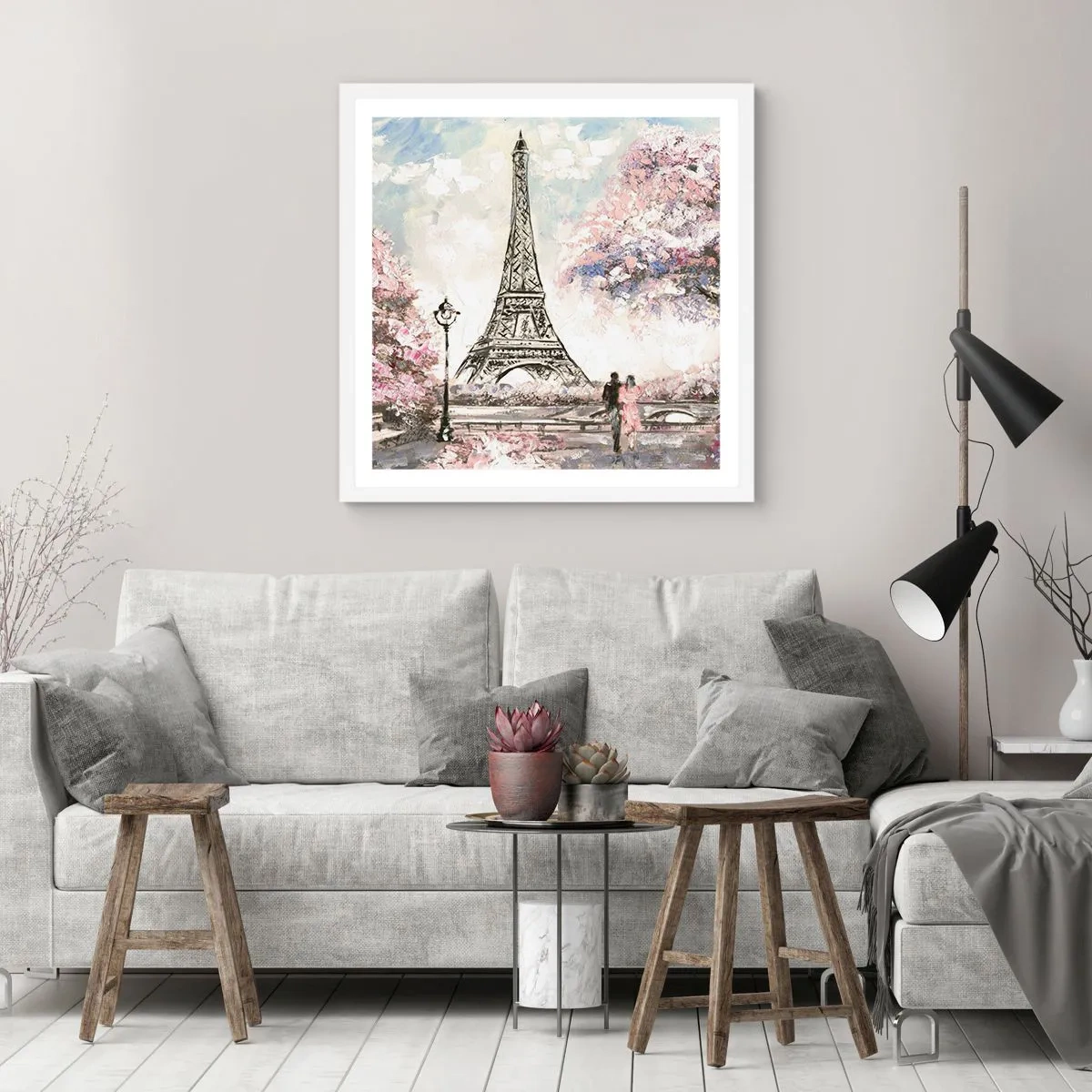 Poster in einem weißen Rahmen - Aprilspaziergang durch Paris - 50x50 cm