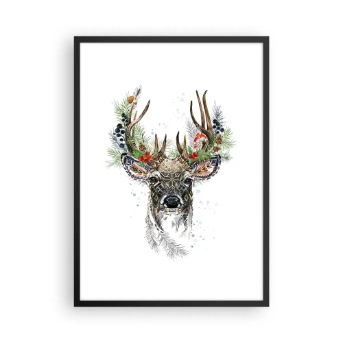 Poster in einem schwarzem Rahmen - Dekorativer Hirsch mit Ornamenten und floralen Akzenten - 50x70cm - Im festlichen Gewand - Moderne Wanddekoration für Wohnzimmer und Schlafzimmer ARTTOR