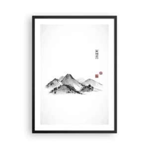 Poster in einem schwarzem Rahmen - Eine minimalistische Berglandschaft im japanischen Stil - 50x70cm - Unendliche Fernen - Moderne Wanddekoration für Wohnzimmer und Schlafzimmer ARTTOR