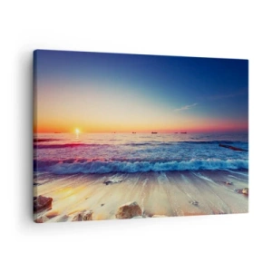 Bild auf Leinwand - Leinwandbild - Sonnenuntergang über einem ruhigen Meer mit Wellen - 70x50cm - Was ist mit dem Horizont? - Moderne Wanddekoration für Wohnzimmer und Schlafzimmer ARTTOR