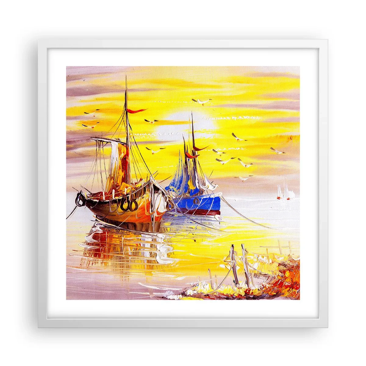 Poster in einem weißen Rahmen - Eine wohlverdiente Pause im Hafen - 50x50 cm