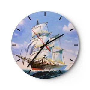 Wanduhr - Glasuhr - Malerische Segelboote auf stürmischer See unter blauem Himmel - 30x30cm - Mit Stolz mit dem Wind - Moderne Wanddekoration für Wohnzimmer, Küche und Schlafzimmer ARTTOR
