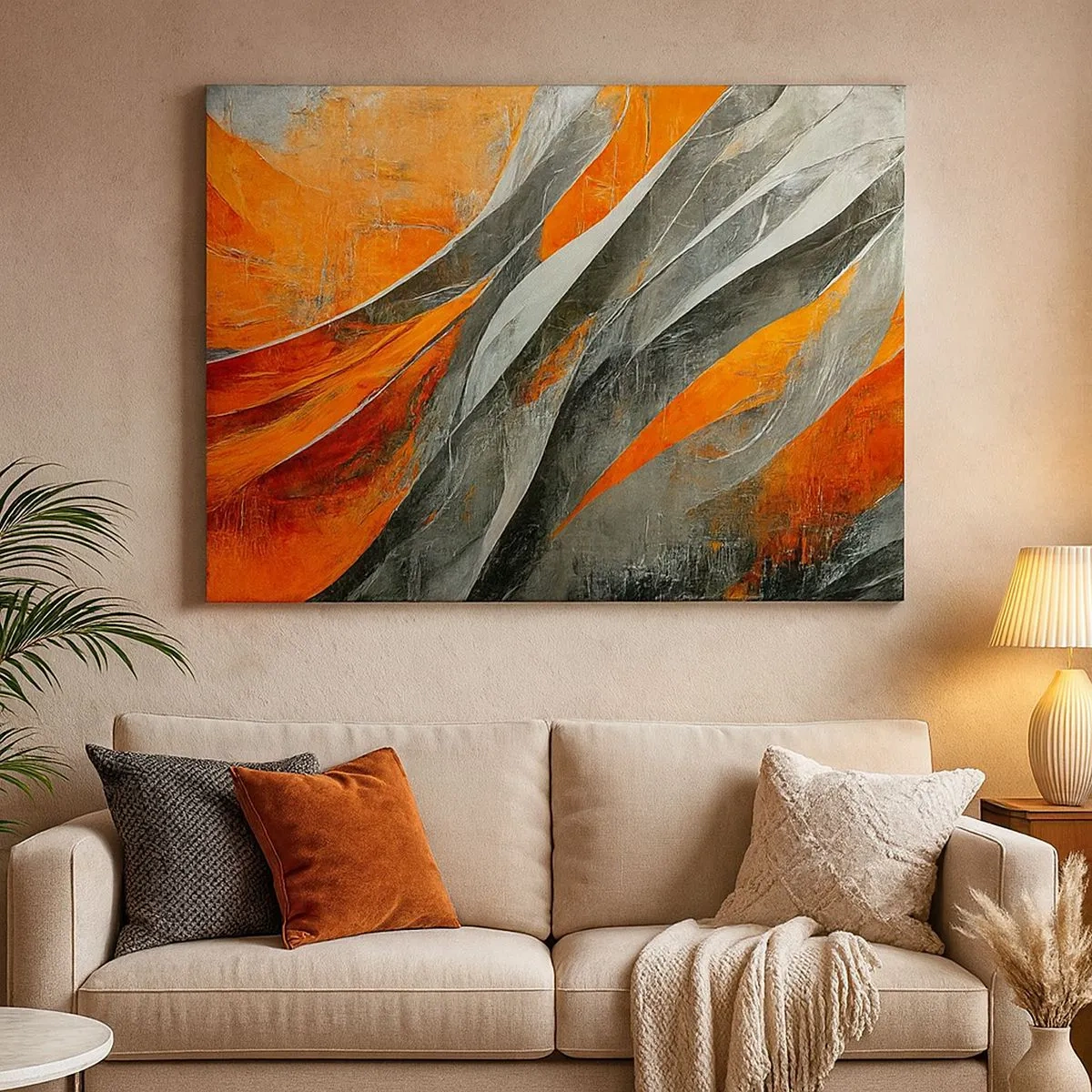 Bild auf Leinwand - Leinwandbild - Abstrakte Linien in Orange- und Grautönen - 70x50cm - Hitze und Kälte - Moderne Wanddekoration für Wohnzimmer und Schlafzimmer ARTTOR