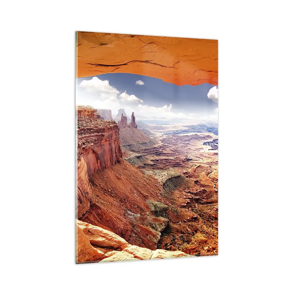 Glasbild - Bild auf glas - Canyon durch ein Felsfenster mit warmen Felstönen gesehen - 80x120cm - Von der Natur selbst geschnitzt - Moderne Wanddekoration für Wohnzimmer und Schlafzimmer ARTTOR