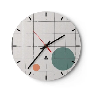 Wanduhr - Glasuhr - Ein Raster aus Vertikalen und Horizontalen mit farbigen Kreisen auf dem Hintergrund - 30x30cm - Gefangen. Wir oder sie? - Moderne Wanddekoration für Wohnzimmer, Küche und Schlafzimmer ARTTOR