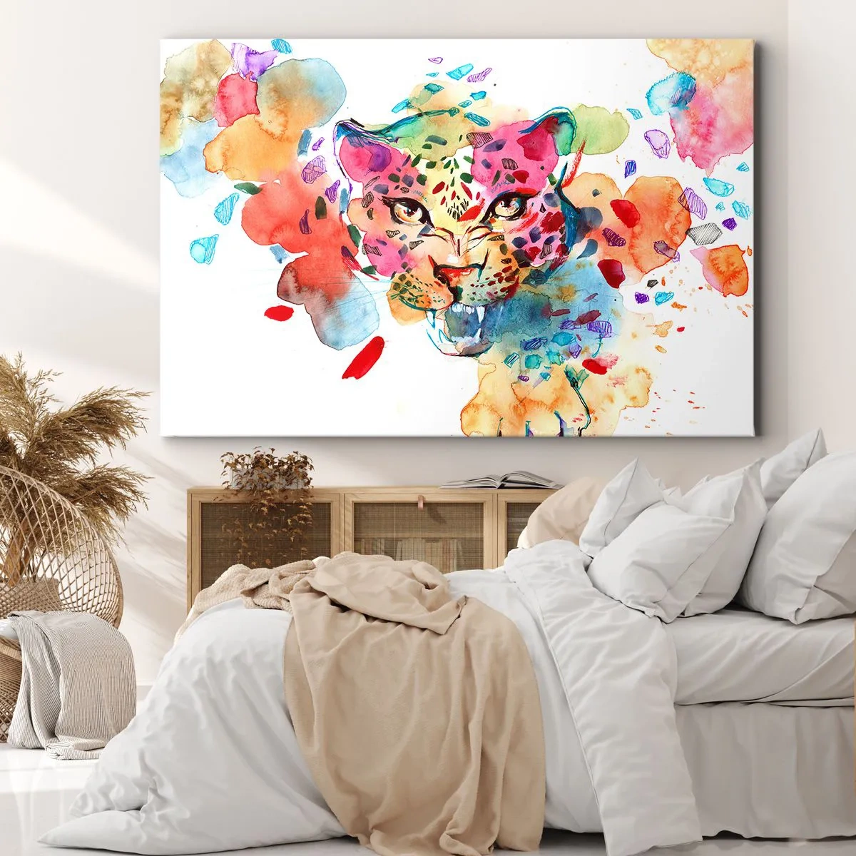 Bild auf Leinwand - Leinwandbild - Abstraktes Porträt eines Leoparden in intensiven Farben - 120x80cm - Die Schöne und das Biest - Moderne Wanddekoration für Wohnzimmer und Schlafzimmer ARTTOR