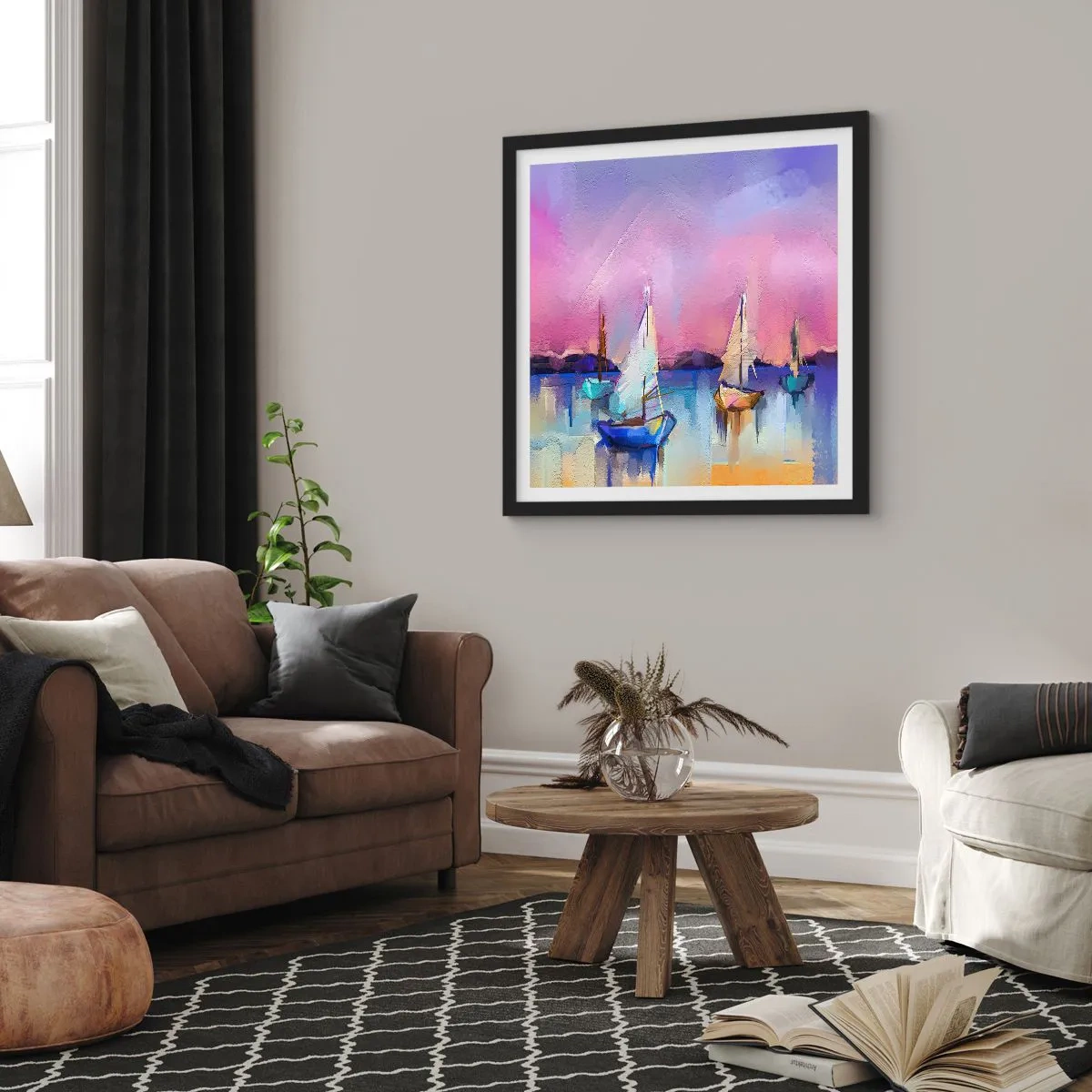 Poster in einem schwarzem Rahmen - Richtung: breites Wasser - 60x60 cm