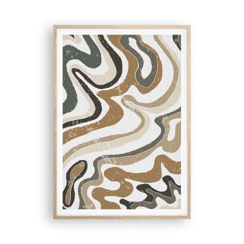 Poster in einem Rahmen aus heller Eiche - Mäander in Erdfarben - 70x100 cm