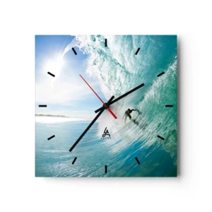 Wanduhr - Glasuhr - Ein Surfer reitet eine Welle im Sonnenlicht vor blauem Himmel - 30x30cm - Immer Top - Moderne Wanddekoration für Wohnzimmer und Schlafzimmer ARTTOR