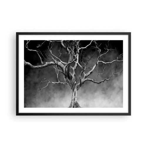 Poster in einem schwarzem Rahmen - Ein trockener Baum in Schwarz und Weiß gegen den Nebel - 70x50cm - Ursprünglich und heilig - Moderne Wanddekoration für Wohnzimmer und Schlafzimmer ARTTOR