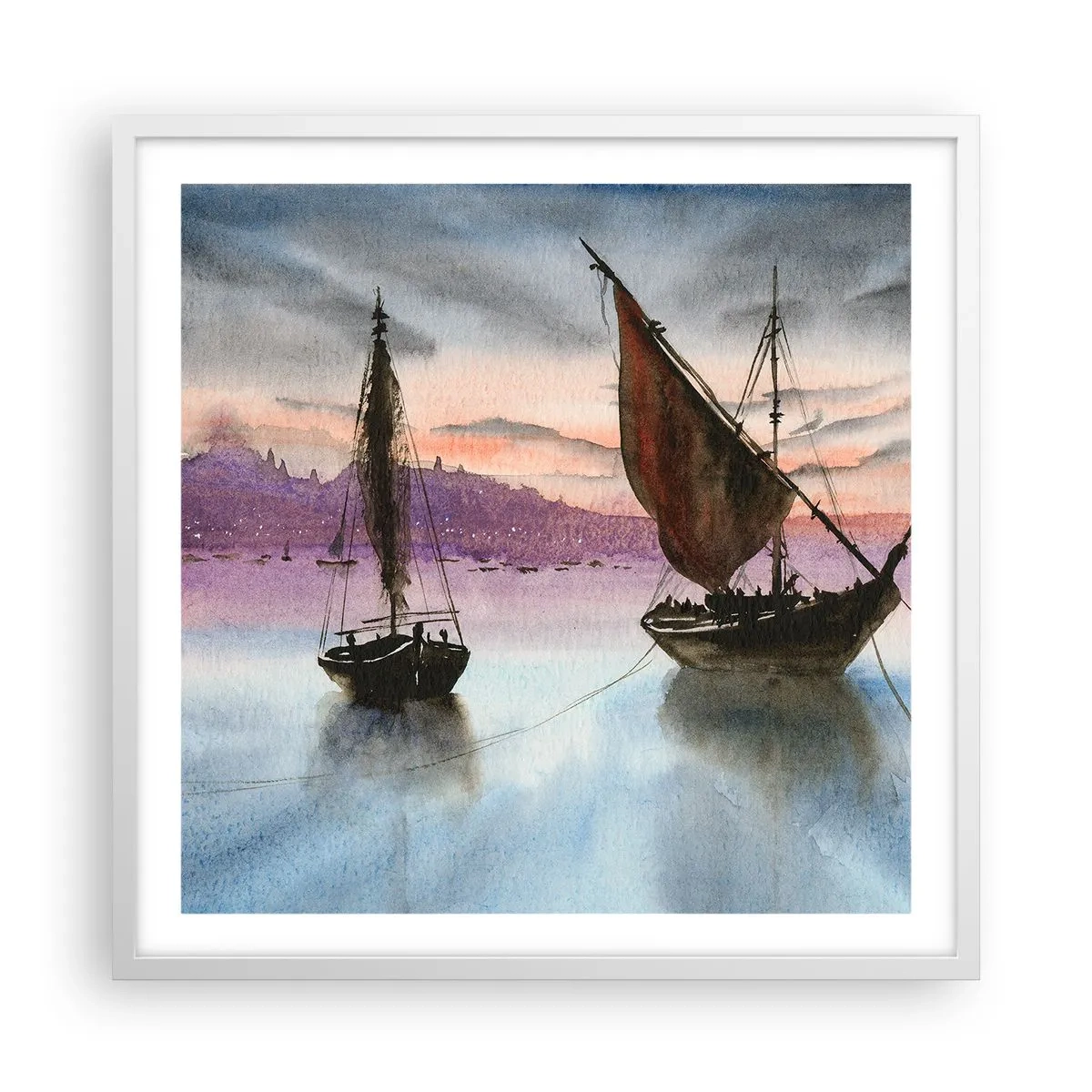 Poster in einem weißen Rahmen - Abend am Hafen - 60x60 cm