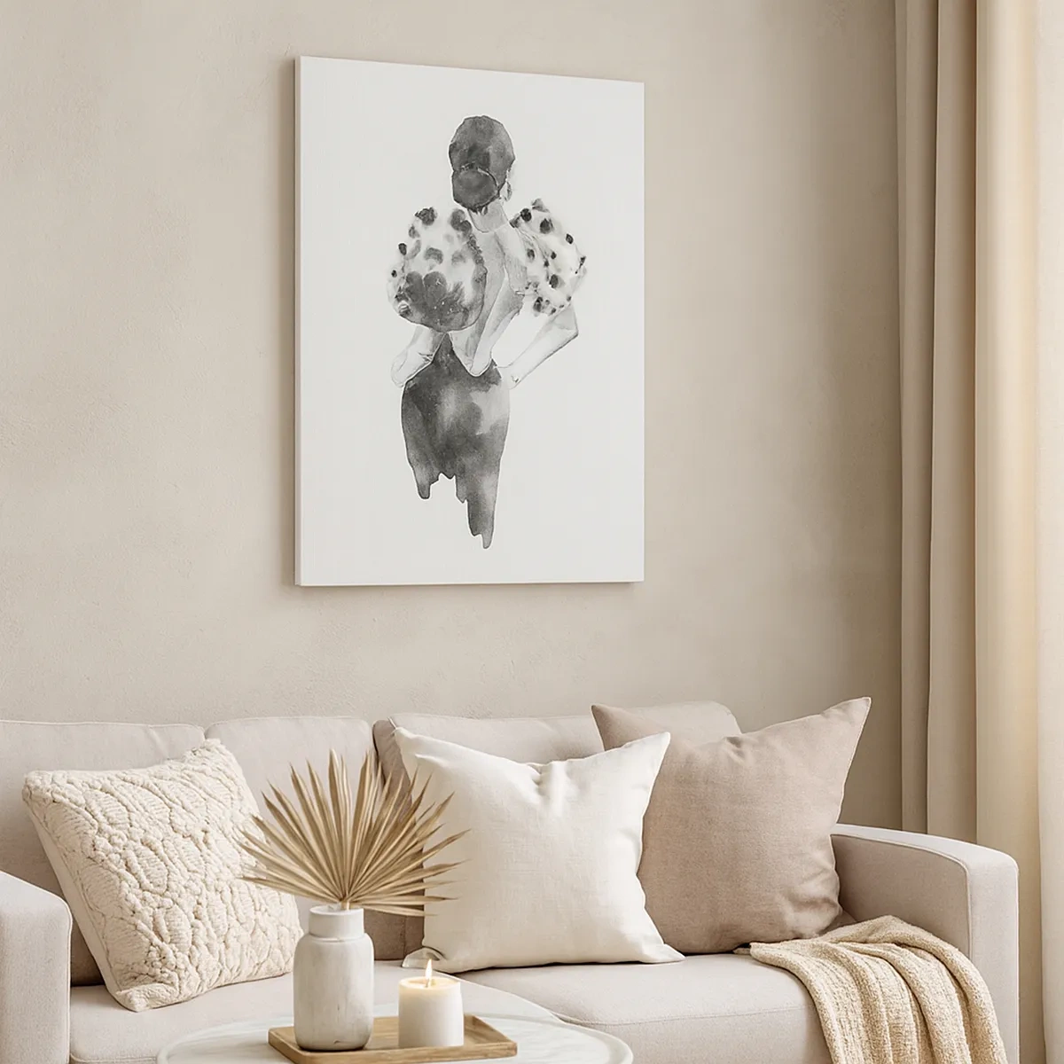 Bild auf Leinwand - Leinwandbild - Minimalistische Aquarellillustration einer Frau - 50x70cm - Sie ging direkt vorbei - Moderne Wanddekoration für Wohnzimmer und Schlafzimmer ARTTOR