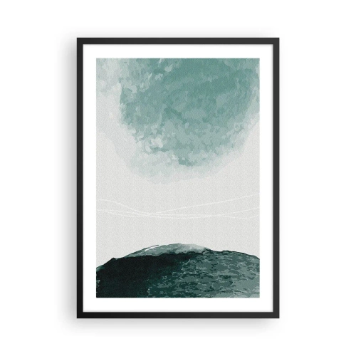 Poster in einem schwarzem Rahmen - Abstrakte Landschaft in Grün- und Weißtönen - 50x70cm - Begegnung mit Nebel - Moderne Wanddekoration für Wohnzimmer und Schlafzimmer ARTTOR