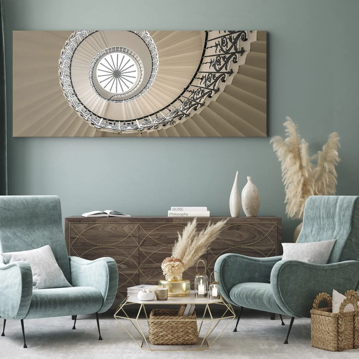 Bild auf Leinwand - Leinwandbild - Wendeltreppe in elegantem geometrischem Ansatz - 160x50cm - Im Inneren der Muschel - Moderne Wanddekoration für Wohnzimmer und Schlafzimmer ARTTOR