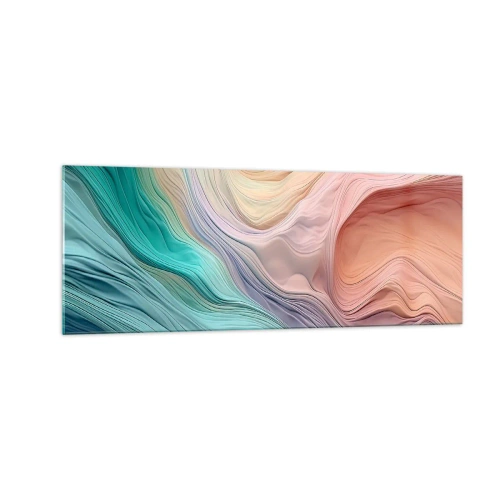 Glasbild - Bild auf glas - Abstrakte Wellen in Pastell- und Regenbogenfarben - 140x50cm - Regenbogenwelle - Moderne Wanddekoration für Wohnzimmer und Schlafzimmer ARTTOR