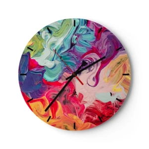 Wanduhr - Glasuhr - Ein abstrakter Farbmix in intensiven Farbtönen - 30x30cm - Die Geburt der Farben - Moderne Wanddekoration für Wohnzimmer, Küche und Schlafzimmer ARTTOR