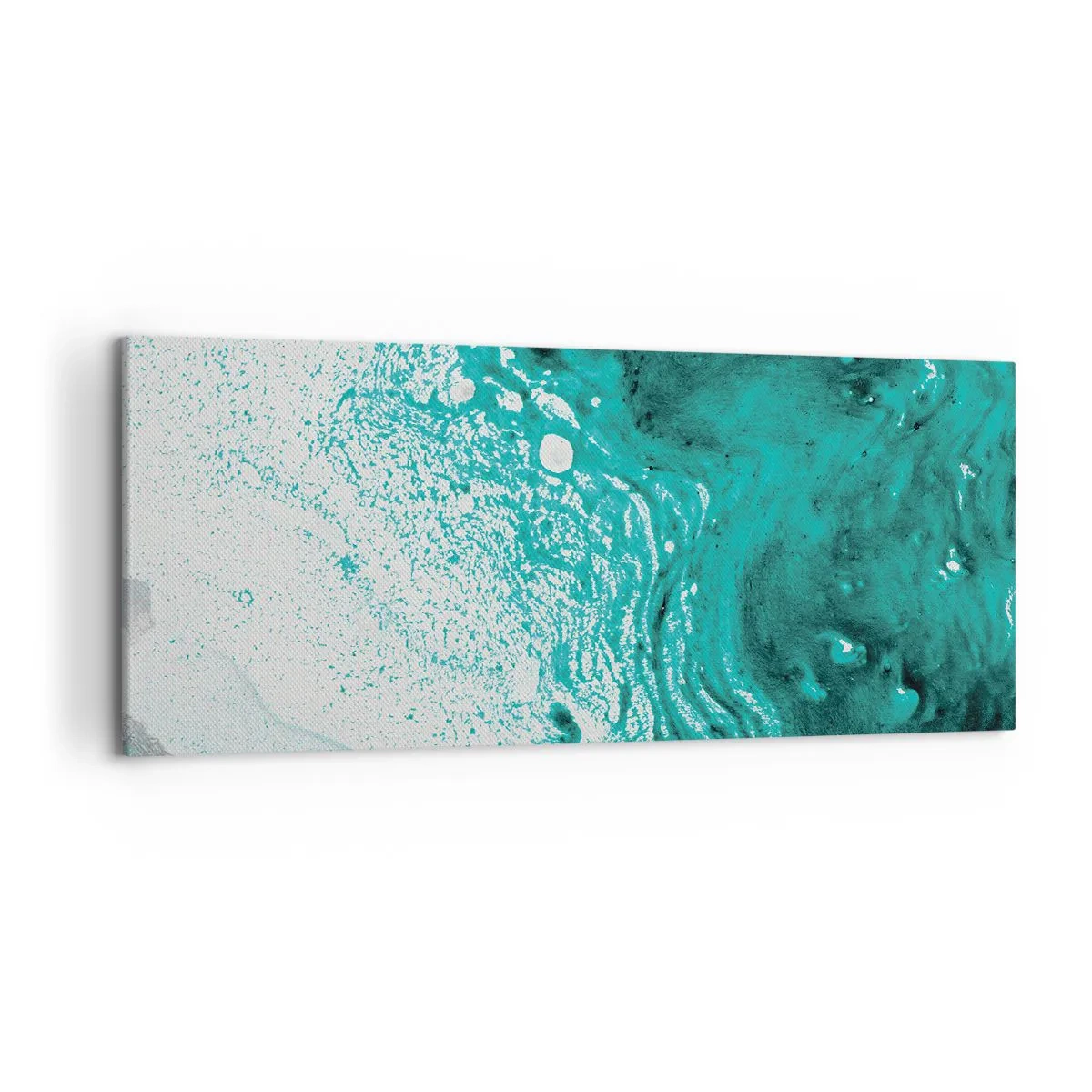 Bild auf Leinwand - Leinwandbild - Abstrakte Komposition in Türkistönen auf weißem Hintergrund - 120x50cm - Verschmelzen in Weiß und Türkis - Moderne Wanddekoration für Wohnzimmer und Schlafzimmer ARTTOR
